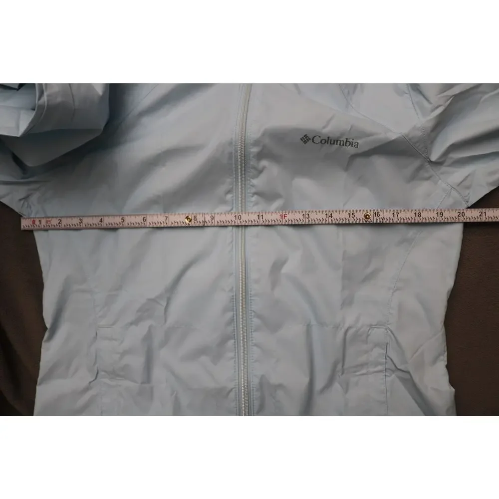 Columbia Rain Jacket Women Medium Blue Windbreaker Hooded Stowaway Performance